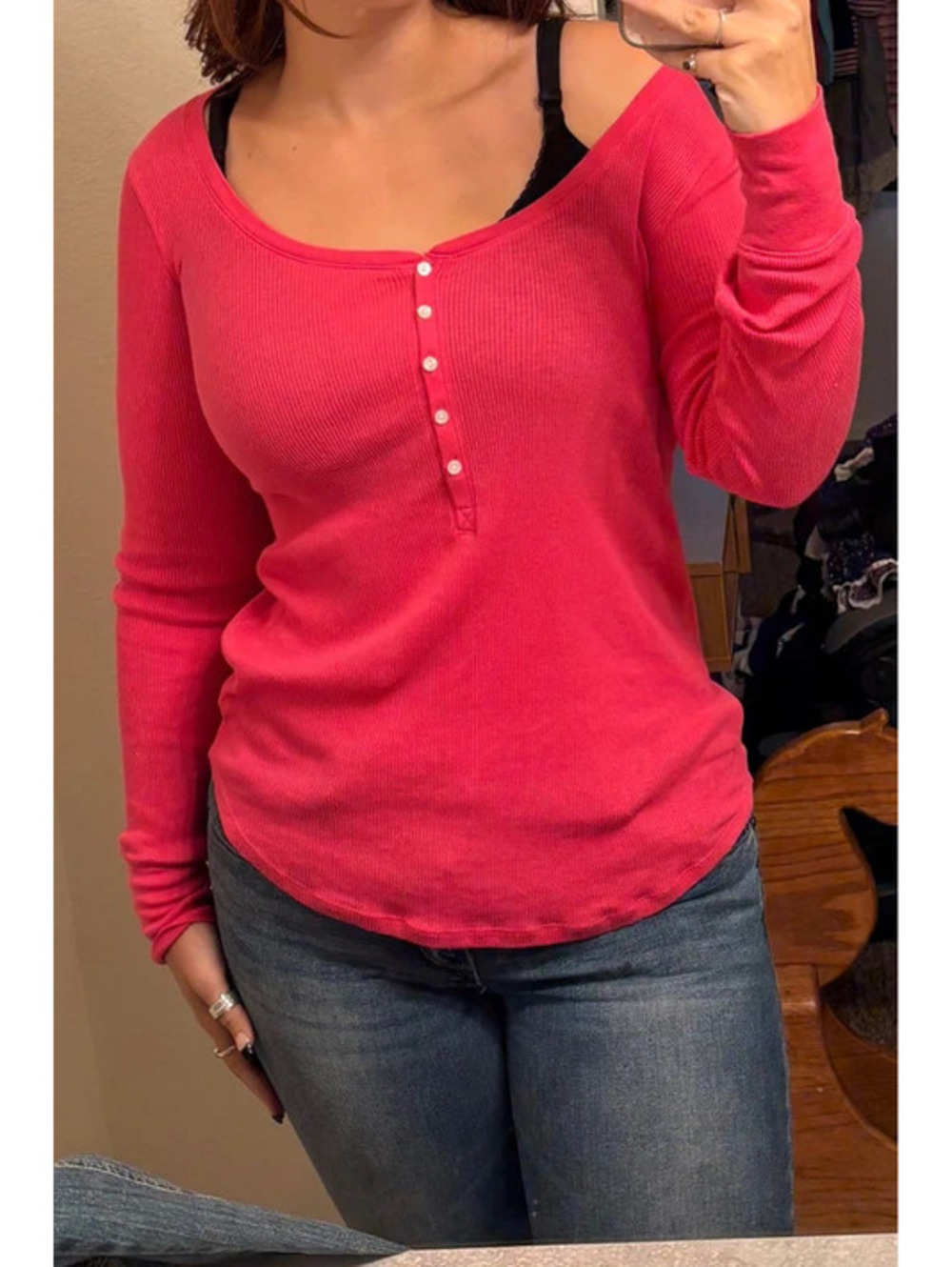 Hot Pink Y2K Victoria’s Secret Long Sleeve Henley